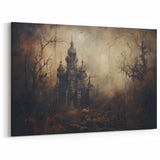 Haunted Castle Halloween Wall Art - Gothic Spooky Oil Painting