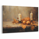 Autumn Candles and Pumpkins Halloween Wall Art - Cozy Oil Painting