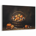 Pumpkin Basket Halloween Wall Art - Rustic Spooky Oil Painting