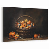 Pumpkin Basket Halloween Wall Art - Rustic Spooky Oil Painting