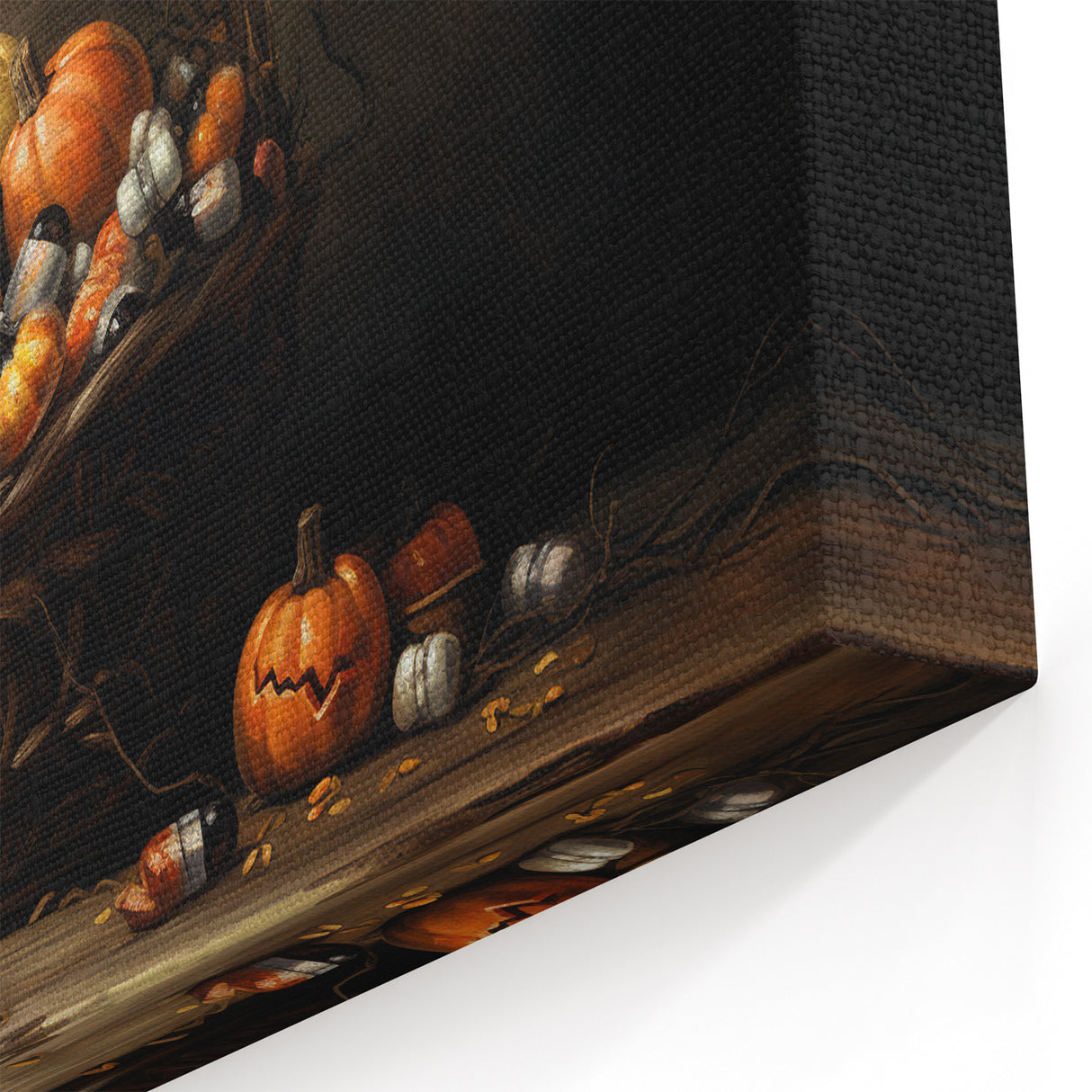 Pumpkin Basket Halloween Wall Art - Rustic Spooky Oil Painting