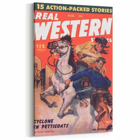 Real Western Stories Vintage Magazine Cover - Retro Cowboy Art