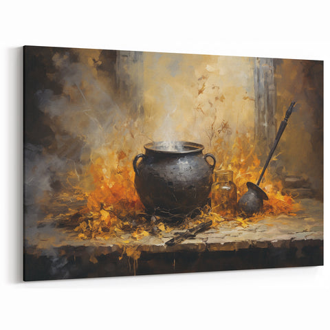 Witch’s Cauldron Halloween Wall Decor - Mystical Oil Painting