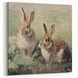 Vintage Animal Art: Rabbits in Grass – Retro Wildlife Illustration