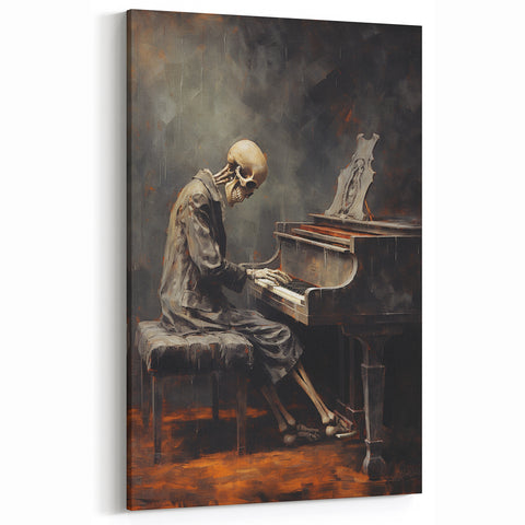 Spooky Wall Art - Skeleton Pianist in Gothic Music Hall