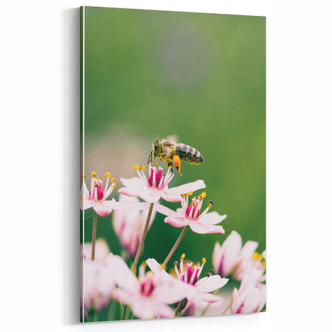 Spring Wall Art – Floral Honeybee on Blooming Wildflowers Canvas