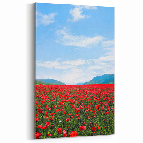 Spring Landscape Wall Art – Vibrant Red Poppy Field Canvas