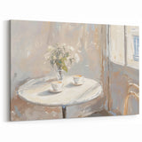 Cozy Coffee Wall Art – Sunlit Café Scene with Cappuccinos