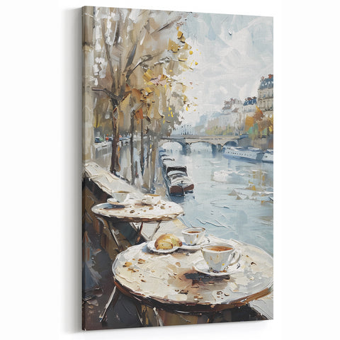 Paris Café Wall Art – Coffee & Croissant by the Seine