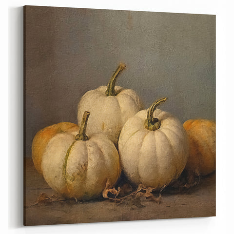 Halloween Wall Decor - Elegant White Pumpkin Still Life Print