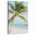 Leaning Palm Tree on Beach – Tropical Summer Wall Art
