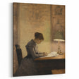 Vintage Portrait Art - Woman Writing by Lamp Antique Canvas