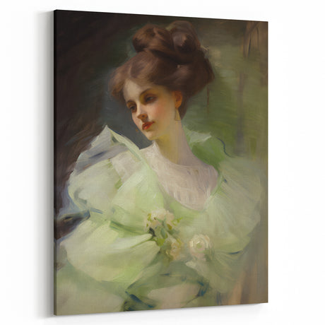 Antique Portrait Prints - Elegant Lady in Soft Green Gown Canvas