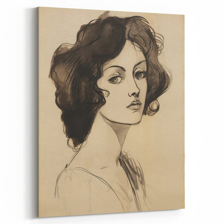 Classic Portrait Artwork - Bold Charcoal Sketch of Vintage Woman