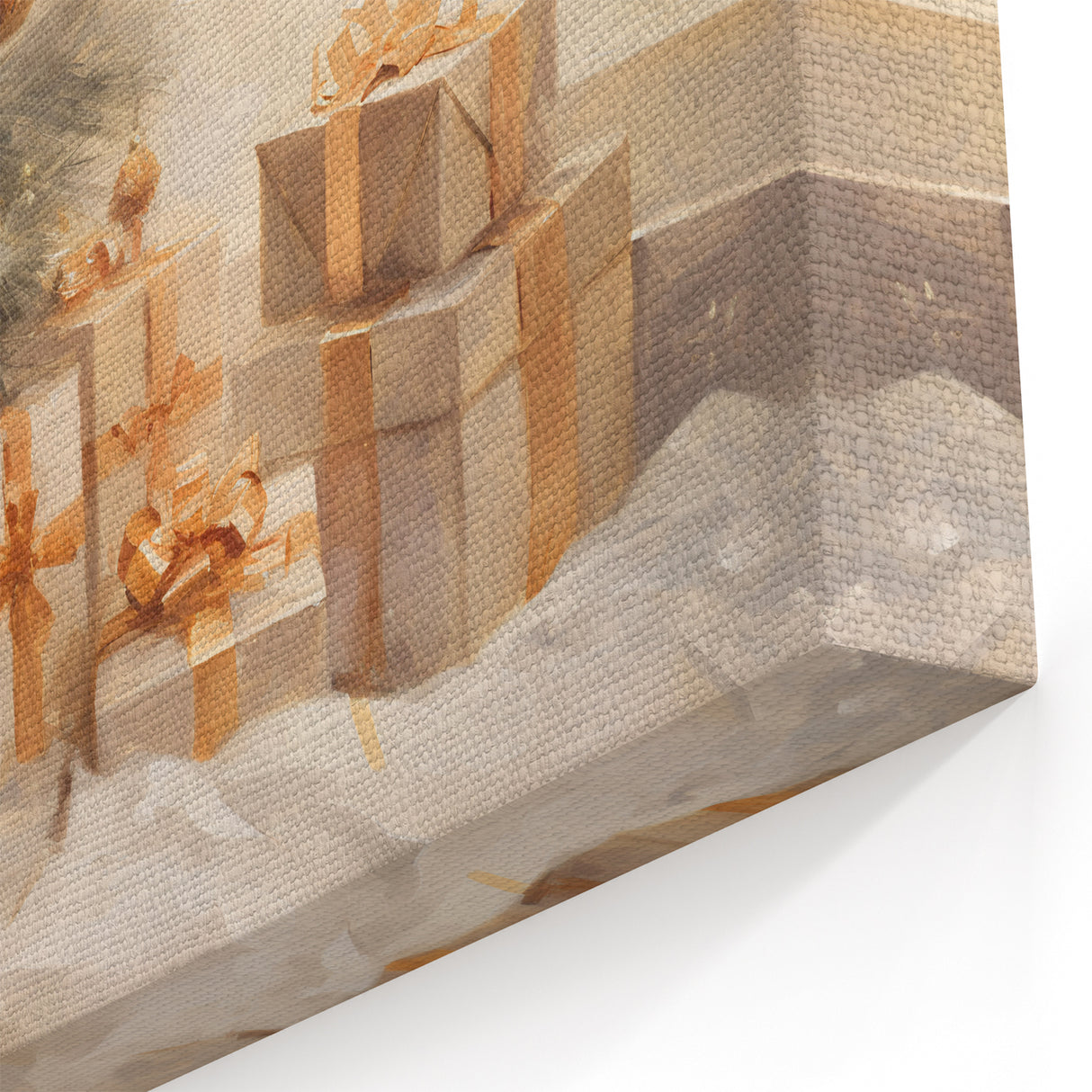 Golden Christmas Wall Art – Festive Tree & Gift Holiday Canvas