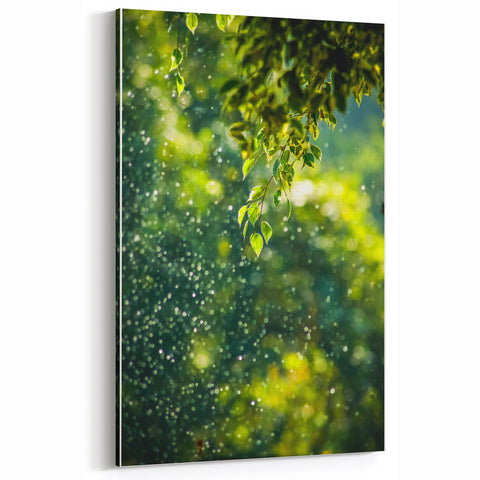 Spring Landscape Wall Art – Rainy Forest Glow Canvas Print