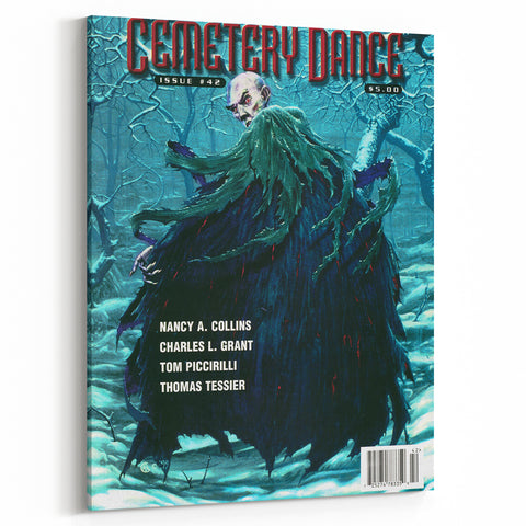 Vintage Cemetery Dance Cover Art – Dark Figure in Winter Retro Print
