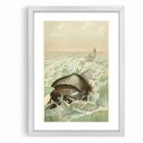Vintage Animal Art: Whales in Ocean Waves | Antique Wildlife Prints