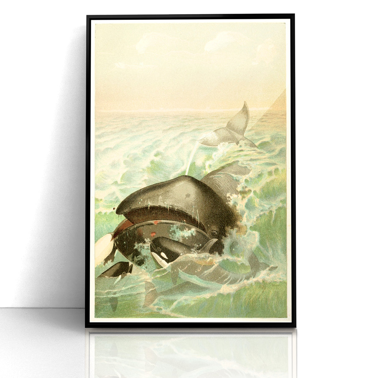 Vintage Animal Art: Whales in Ocean Waves | Antique Wildlife Prints