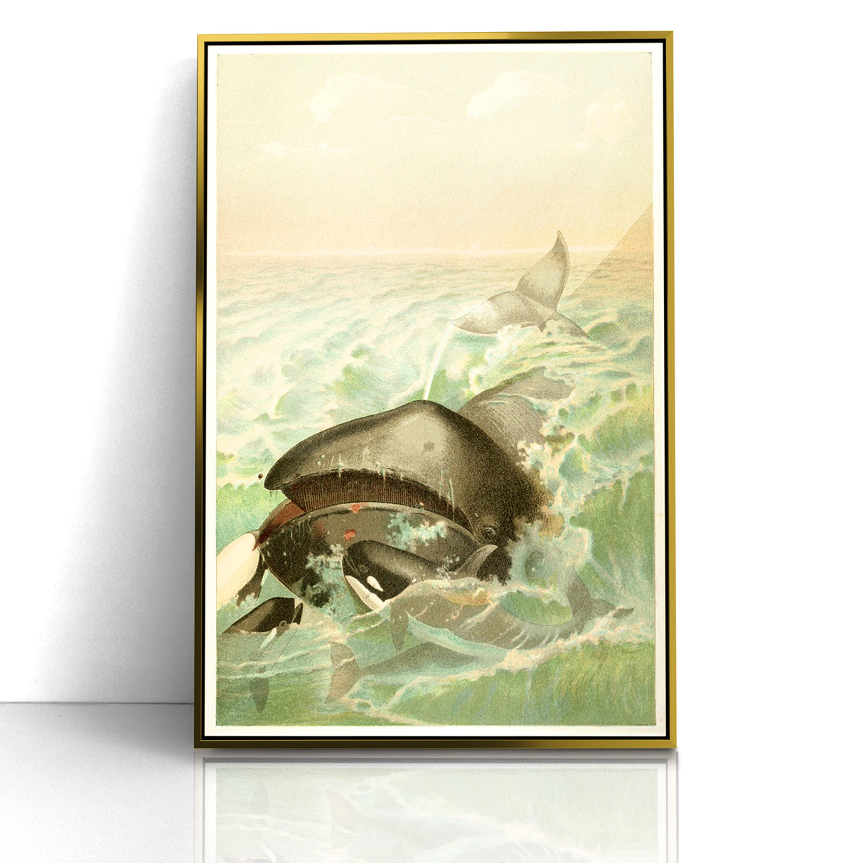 Vintage Animal Art: Whales in Ocean Waves | Antique Wildlife Prints