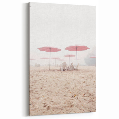 Tranquil Beach Scene - Summer Wall Art with Pink Umbrellas