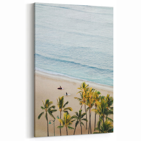 Surfers on the Beach - Summer Wall Art with Palm Trees