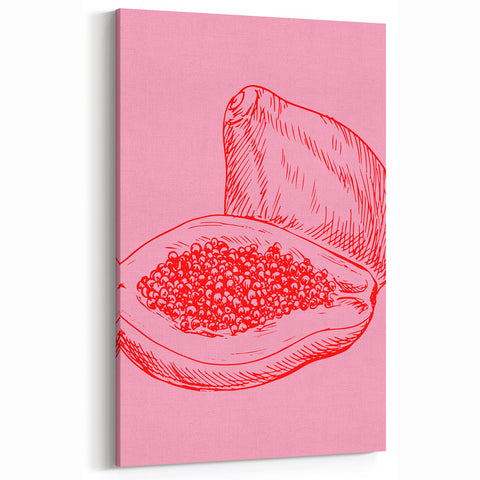 Fruit Canvas Art – Minimalist Papaya Line Art for Kitchen