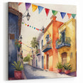 Mexican Party Wall Art - Colorful Street with Papel Picado Banners