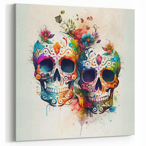 Cinco de Mayo Canvas Art - Vibrant Sugar Skulls & Floral Design