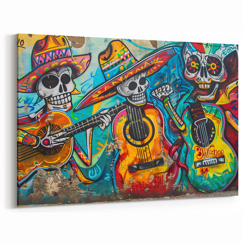 Colorful Cinco de Mayo Wall Art - Mexican Fiesta Skeleton Guitarists