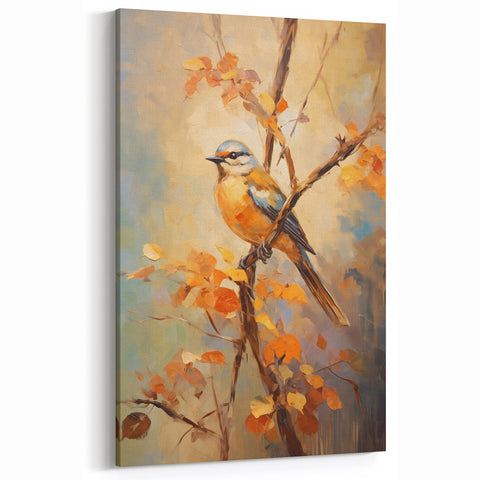 Autumn Bird on Branch - Fall Wall Art Canvas Print