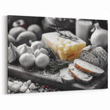Rustic Bread and Cheese Wall Art - Black and White Kitchen Decor