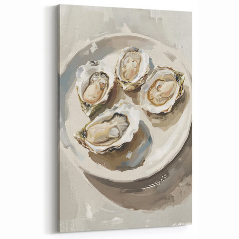 Oysters Dishes Wall Art - Elegant Coastal Kitchen & Dining Decor