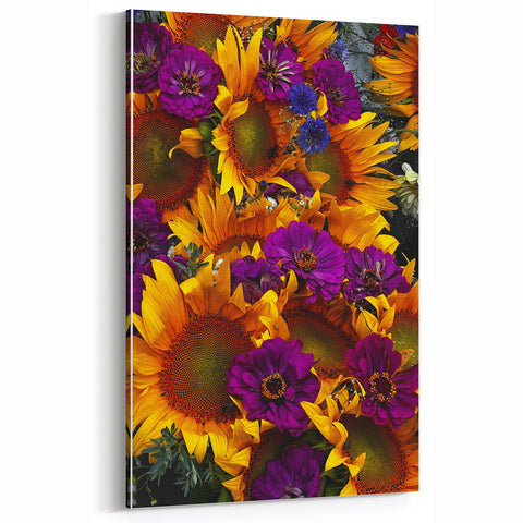 Bold Spring Wall Art - Sunflower and Purple Floral Canvas Print
