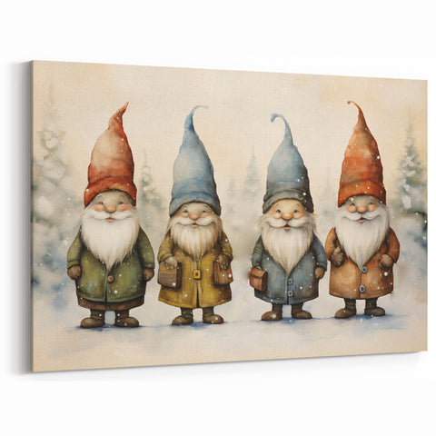 Festive Gnome Quartet – Playful Christmas Art Prints