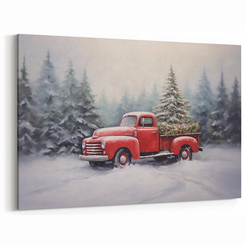 Vintage Red Truck & Christmas Tree – Christmas Canvas Art