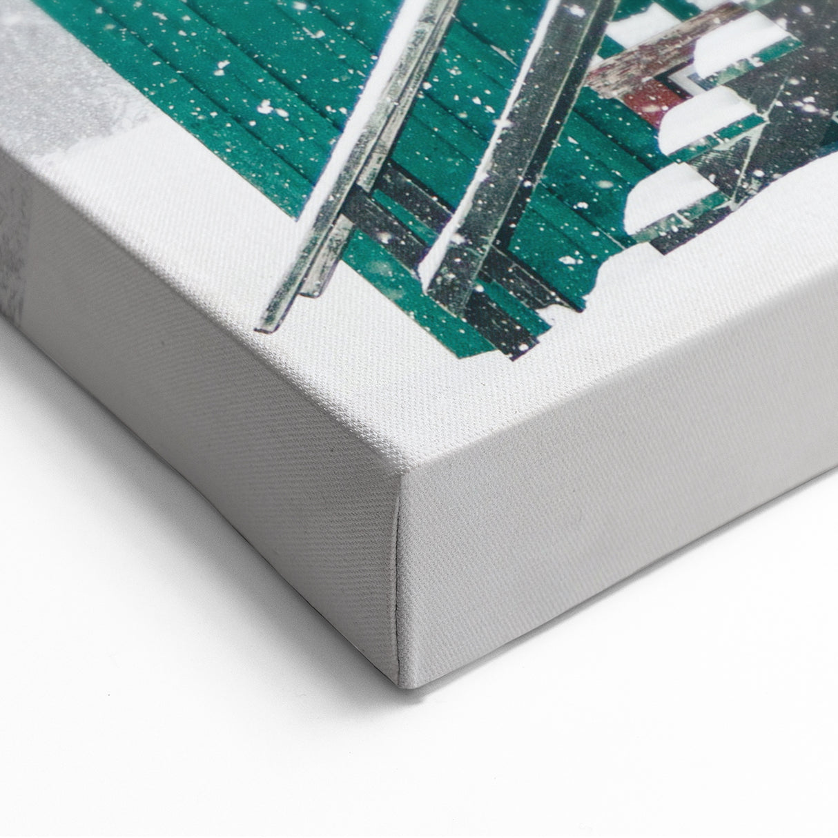 Snowy Green Cabin - Winter Scene Wall Art Winter Canvas Print