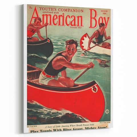 Vintage Magazine Cover Art - American Boy August 1936 Canoe Adventure