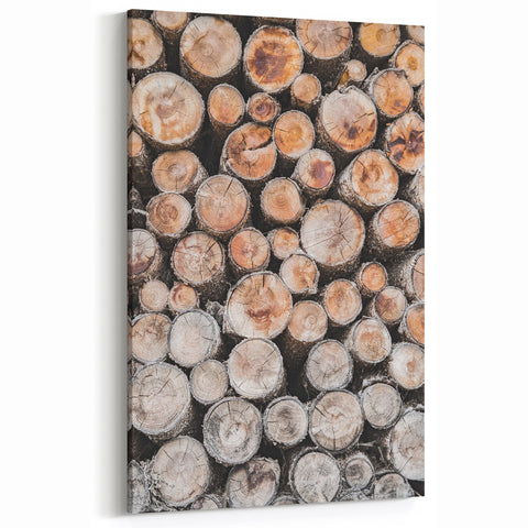 Stacked Firewood Close-Up - Winter Wall Art Winter Canvas Print