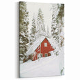 Red Cabin in Snow - Winter Wonderland Wall Art Winter Canvas Print