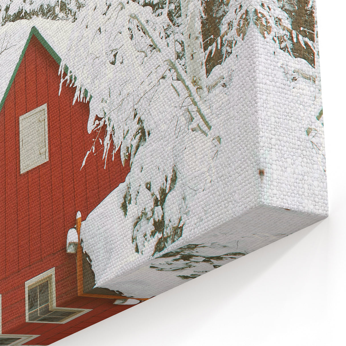 Red Cabin in Snow - Winter Wonderland Wall Art Winter Canvas Print