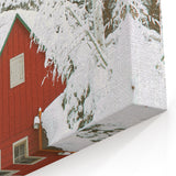 Red Cabin in Snow - Winter Wonderland Wall Art Winter Canvas Print