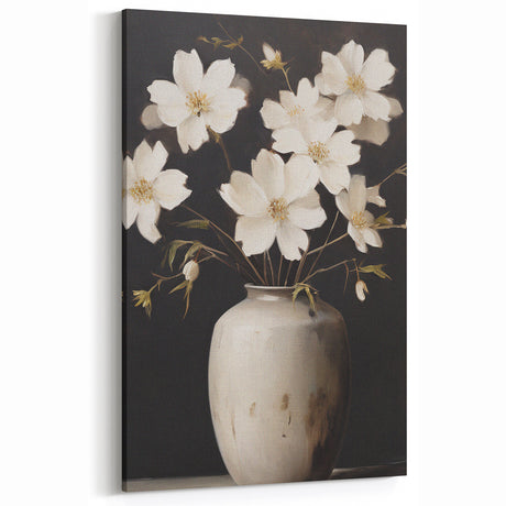 Vintage Botanical Art Print: White Floral Vase Illustration