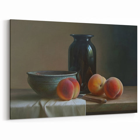 Elegant Peach Still Life – Fruit Canvas Art for Kitchen Décor