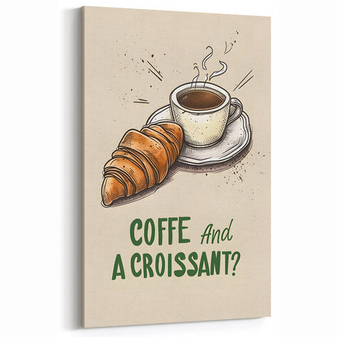 Coffee & Croissant – Bakery Art Print for Kitchen & Café Décor