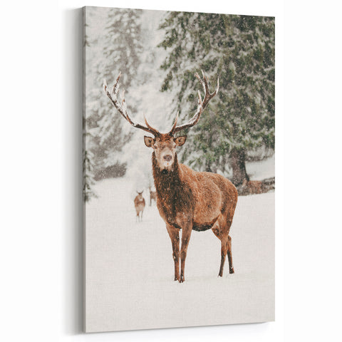 Majestic Winter Deer - Snowy Landscape Wall Art Winter Canvas Print
