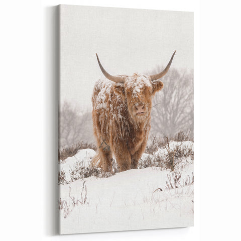 Highland Cow in Snow - Winter Scene Wall Art Winter Canvas Print