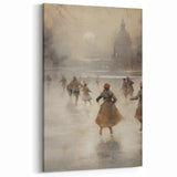 Winter Scene Wall Art – Vintage Ice Skating Landscape Canvas