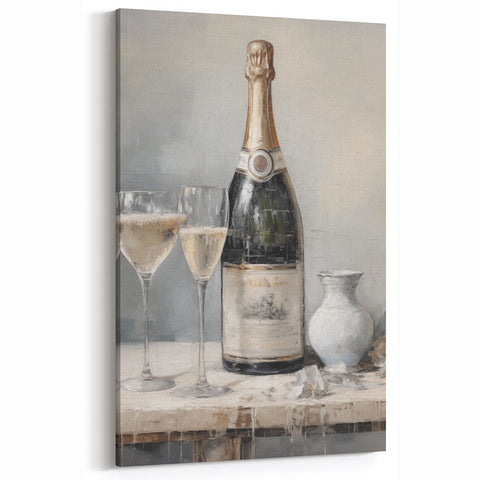 Winter Wall Decor – Elegant Champagne Still Life Canvas Print