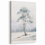 Lone Winter Tree Wall Art – Serene Snowy Landscape Winter Canvas